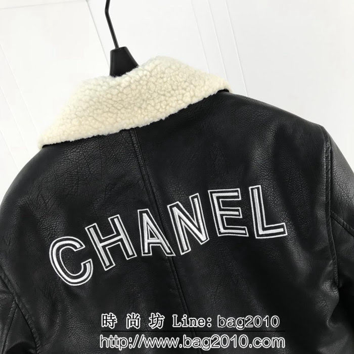 CHANEL香奈兒 18FW 小香中古系列 毛絨領子 洗水Pu皮棉衣 情侶款 ydi1338